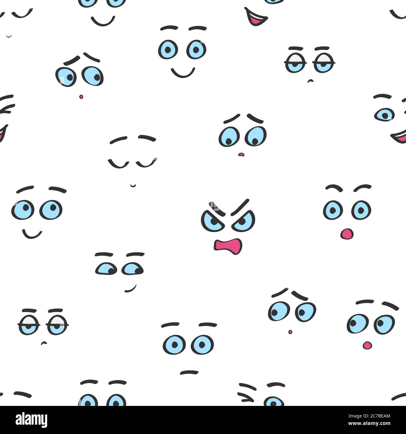 Vector seamless cartoon smileys faces pattern. Funny avatar emotions isolated Stock Vector