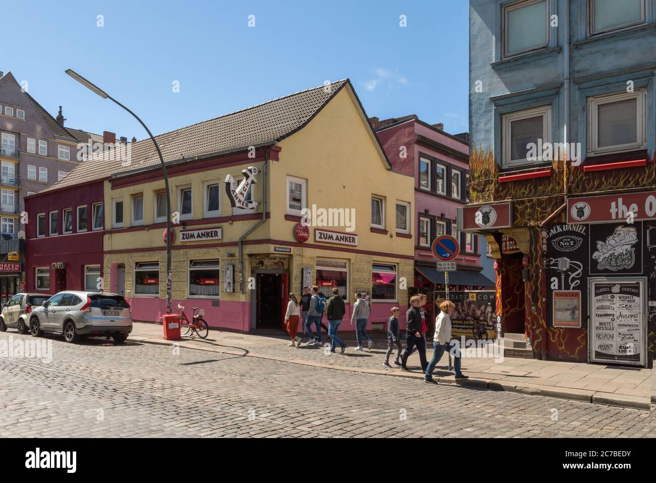 View of a street with some bars in the red light district of the Hamburg district of St. Pauli Stock Photo