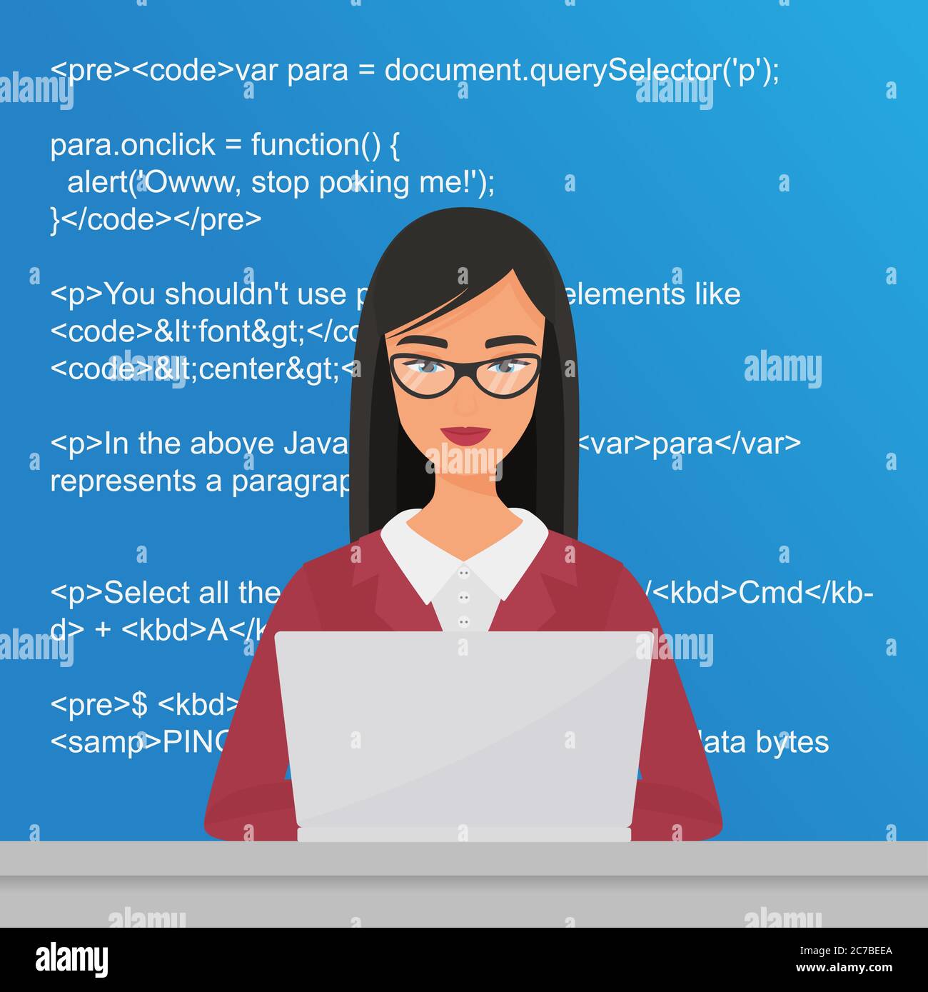 Programmer working laptop flat illustration Stock Vector Images - Alamy