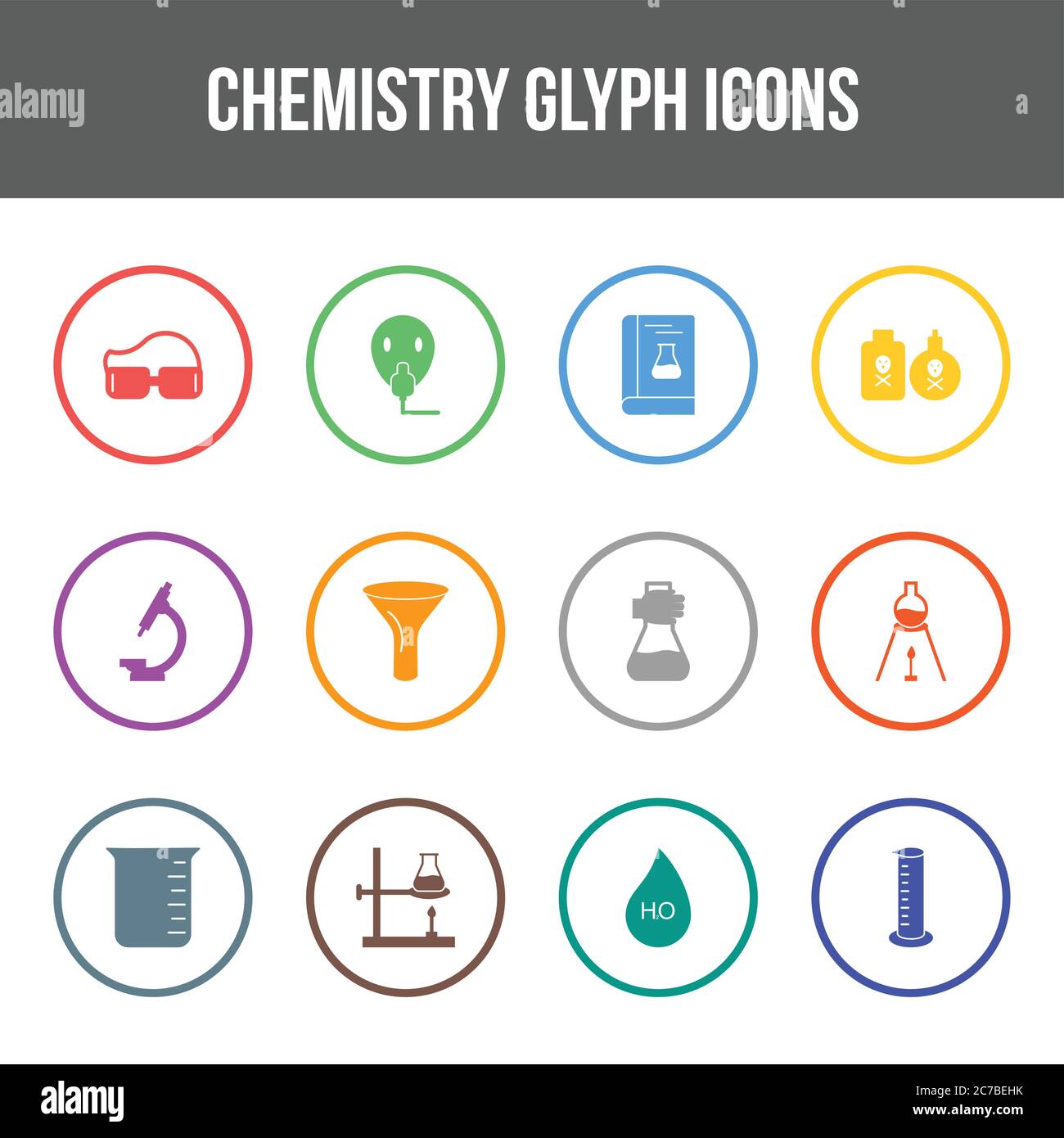 Unique chemistry vector glyph icon set Stock Vector