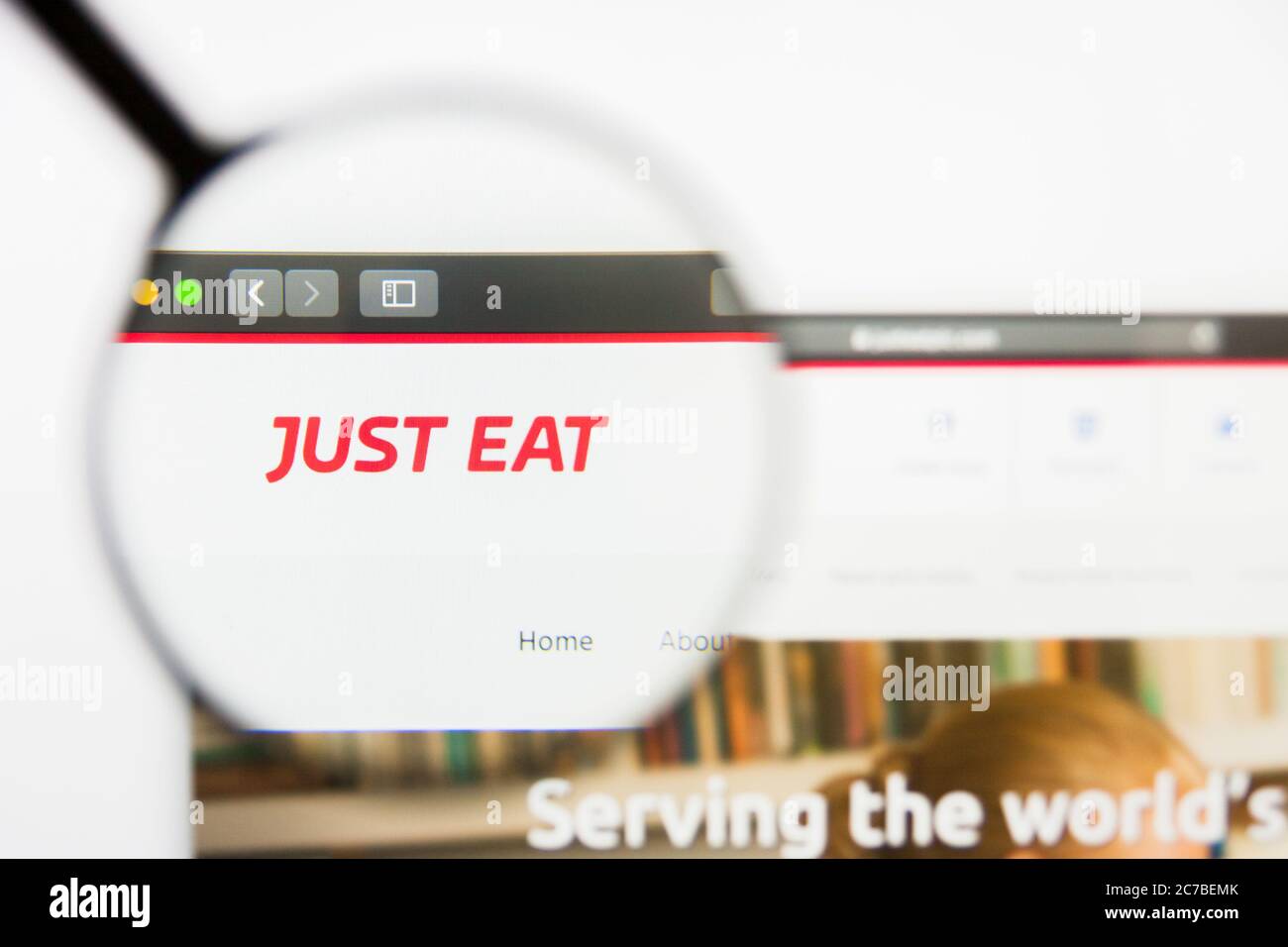 San Francisco, California, USA - 29 March 2019: Illustrative Editorial of Just Eat website homepage. Just Eat logo visible on display screen. Stock Photo