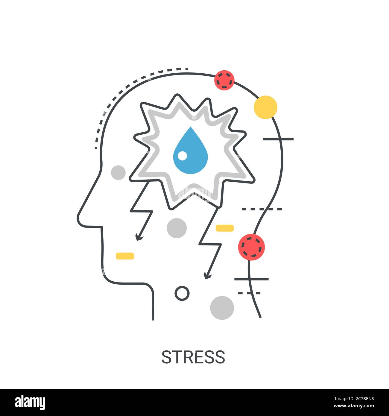 Stress flat line vector illustration concept isolated Stock Vector