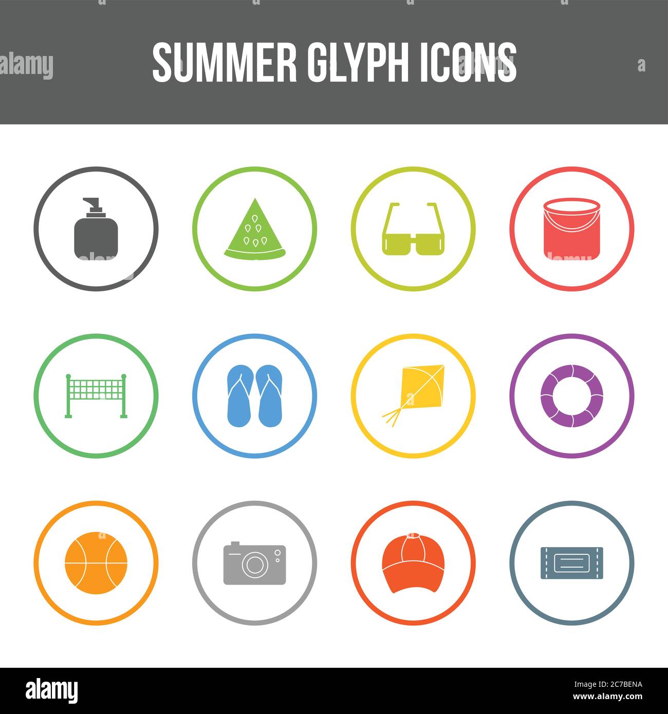 Unique summer vector glyph icon set Stock Vector