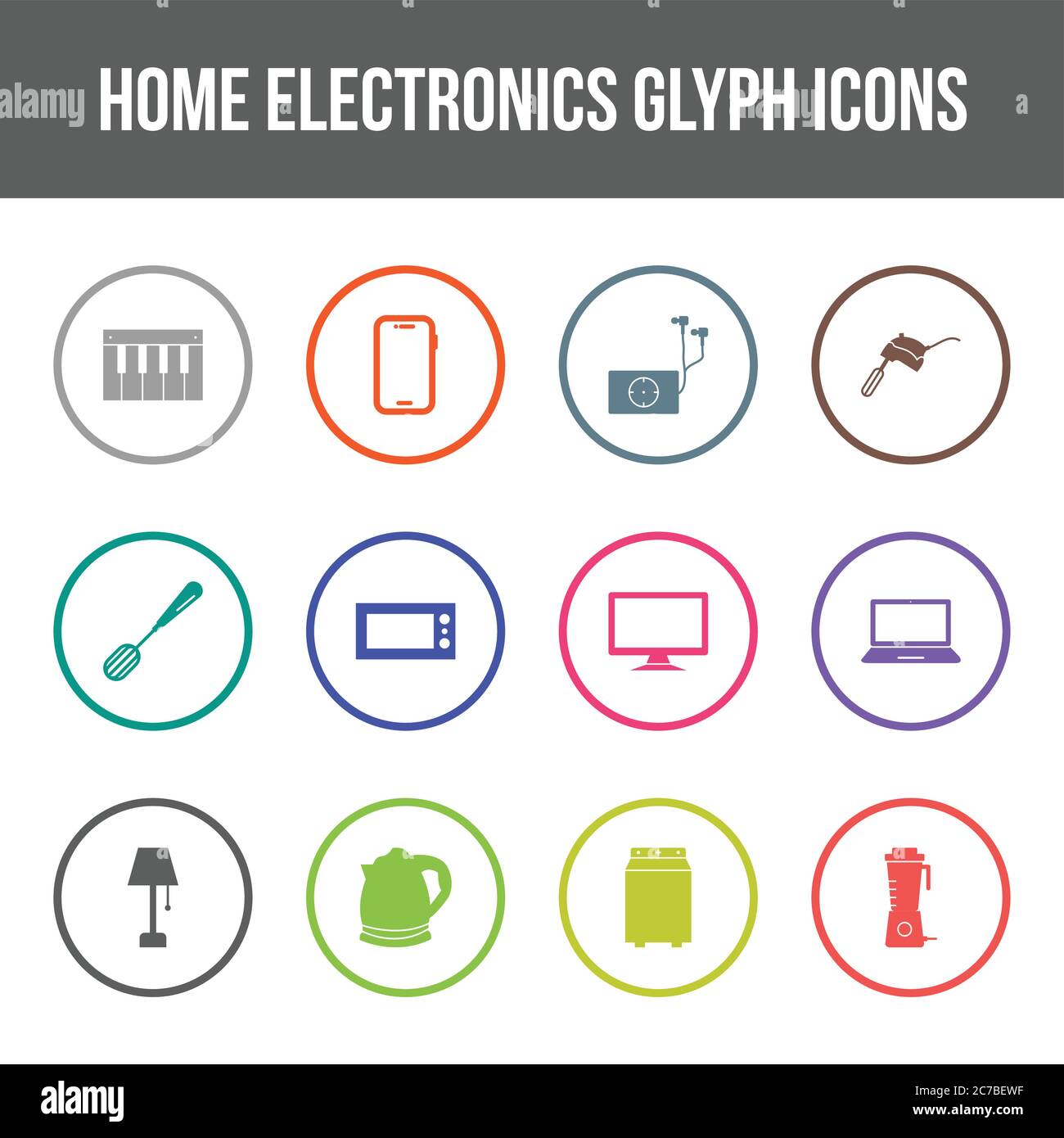 Unique home electronics vector glyph icon set Stock Vector