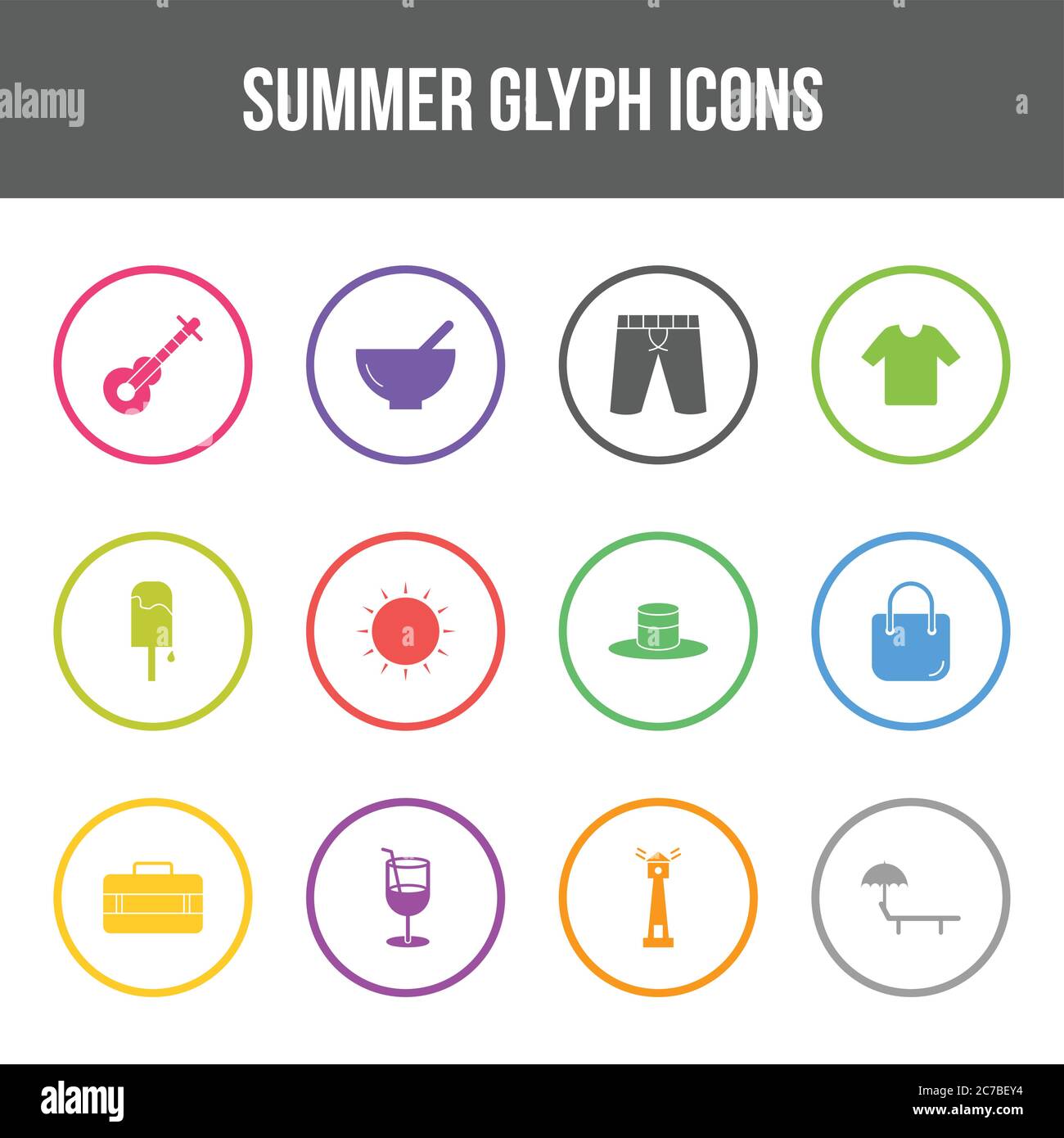 Unique summer vector glyph icon set Stock Vector