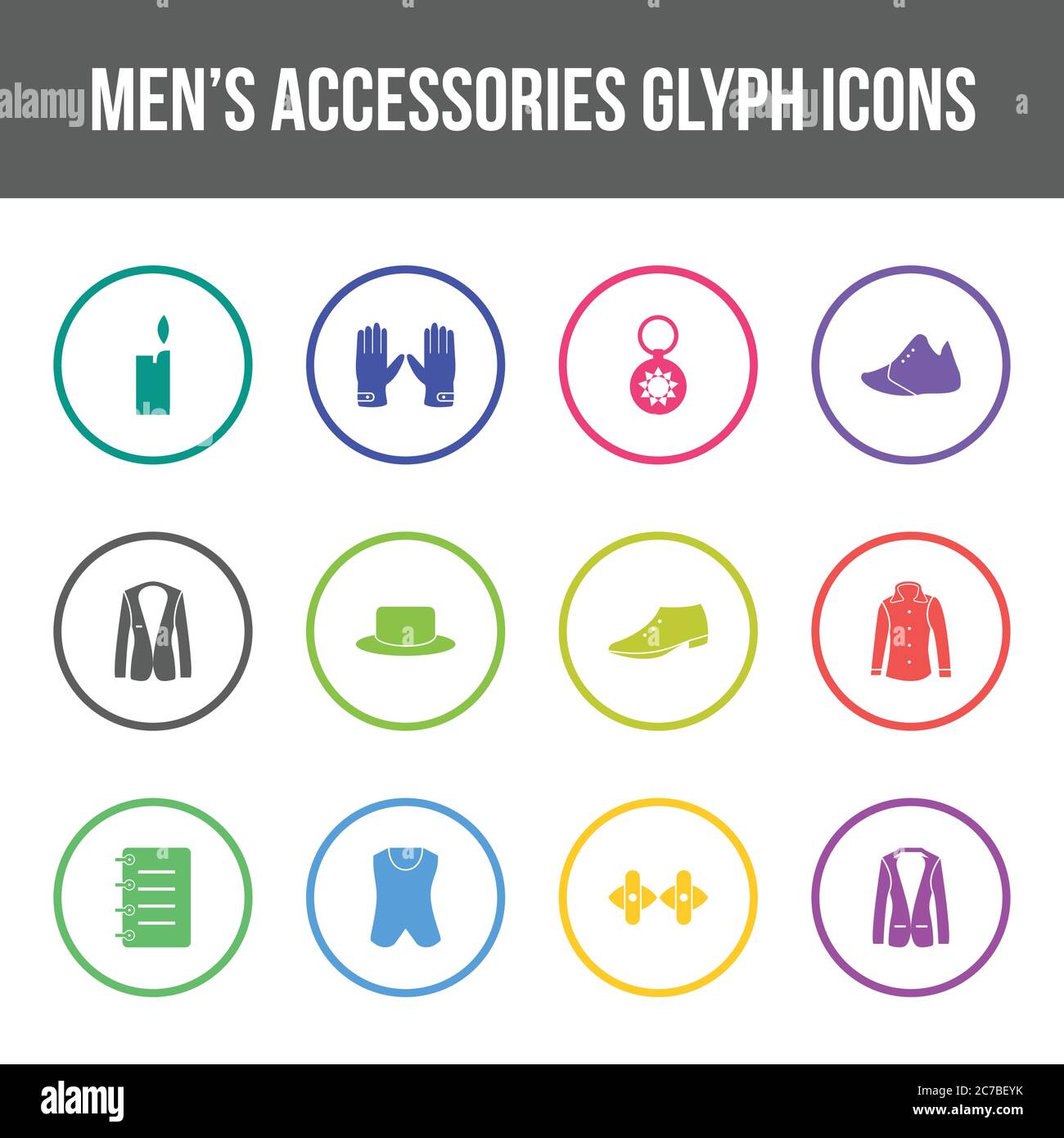 Unique men's accessories vector glyph icon set Stock Vector