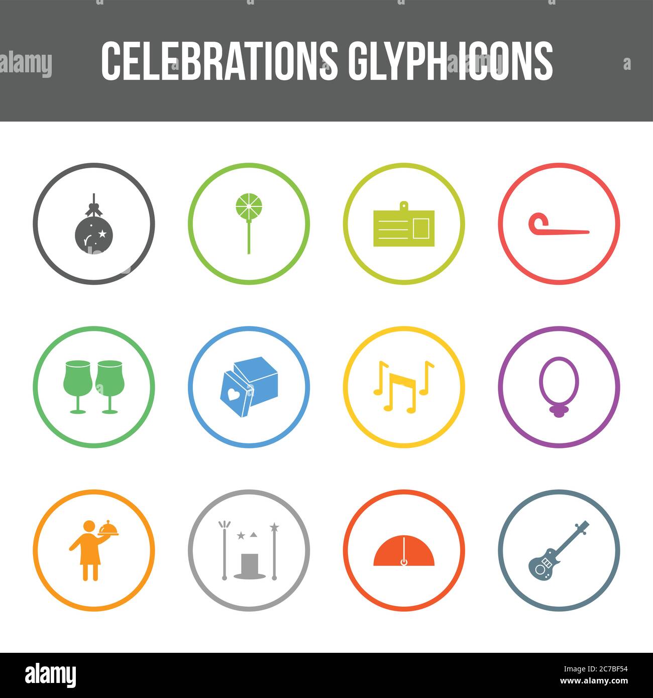 Unique celebration vector glyph icon set Stock Vector