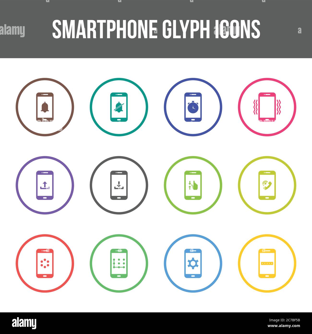 Unique smartphone vector glyph icon set Stock Vector