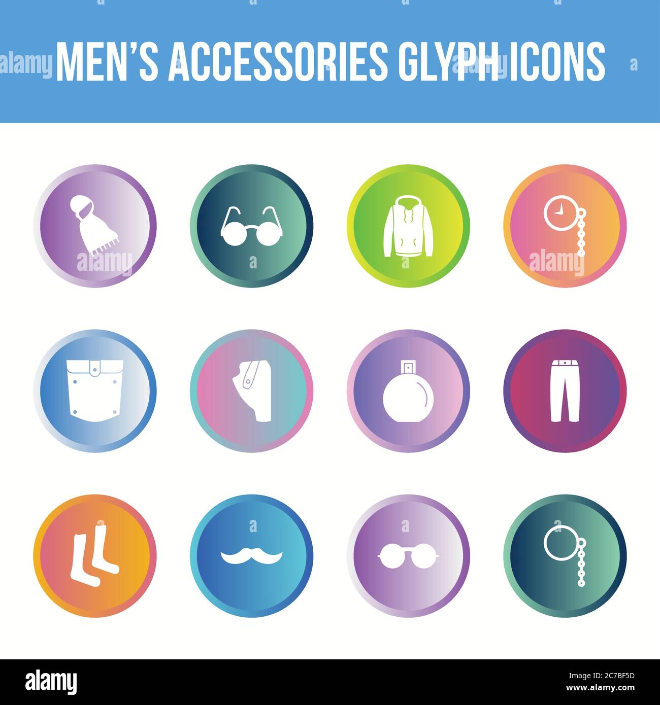 Unique men's accessories vector glyph icon set Stock Vector