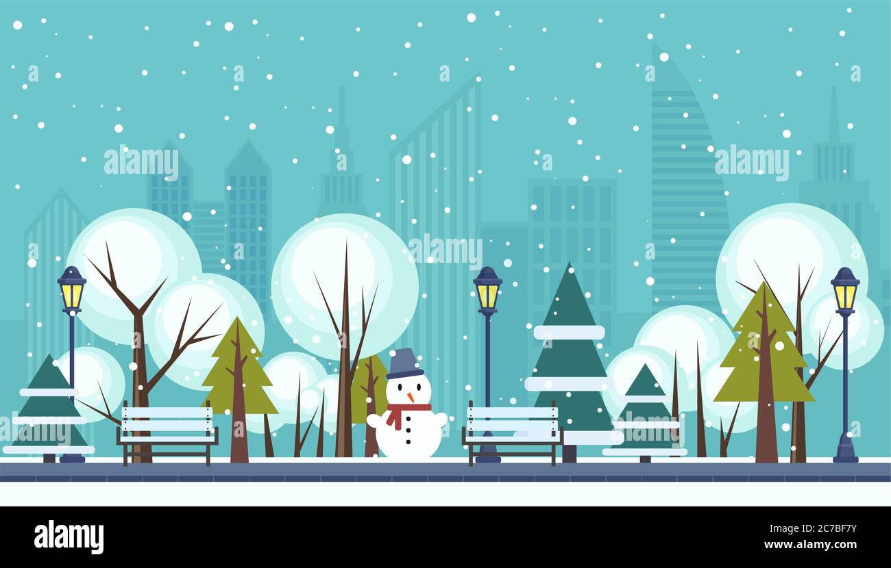 Winter public modern city park vector illustration Stock Vector Image ...