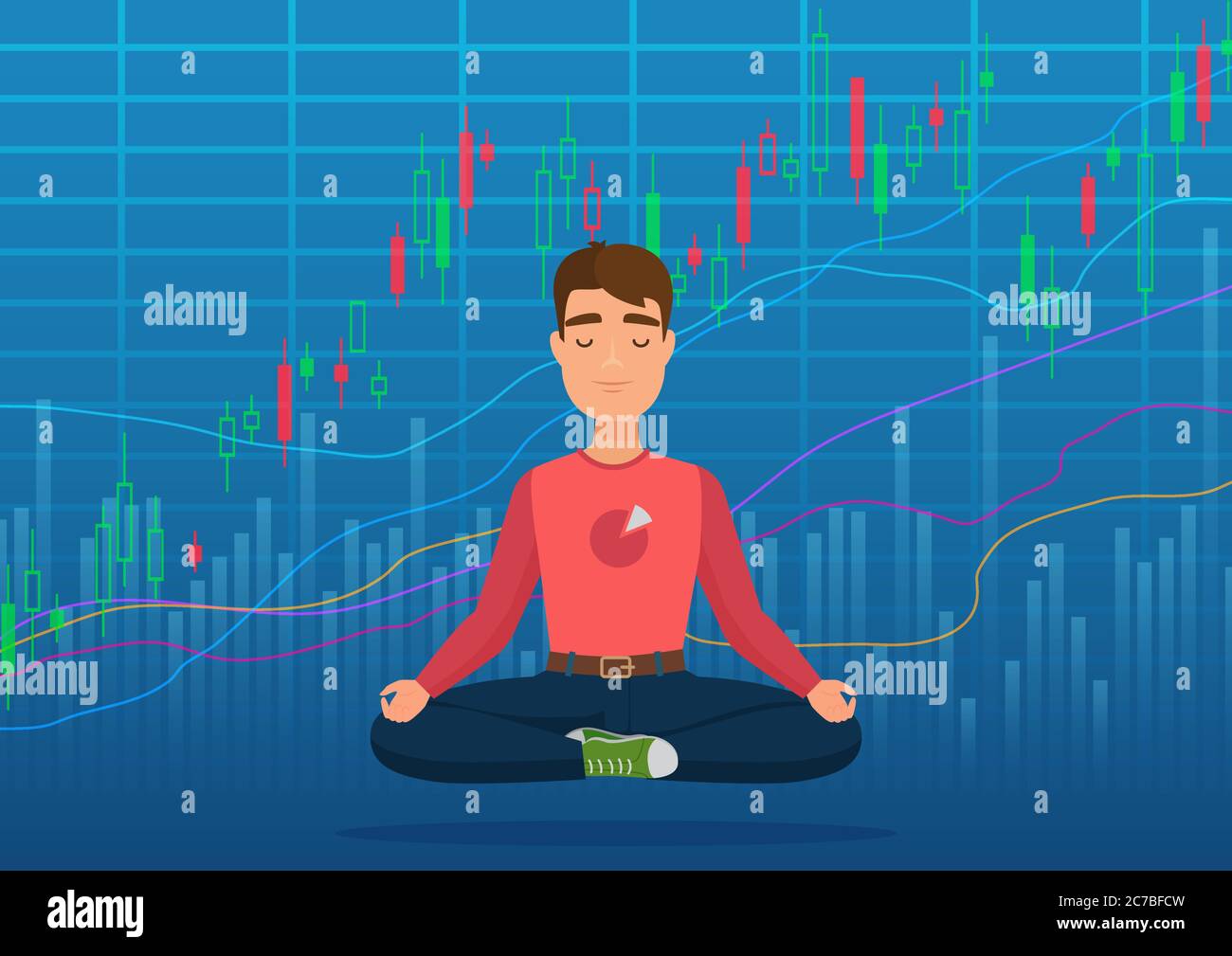 Young man trader under crypto or stock market exchange chart concept. Business trader, finance stock market graph Stock Vector