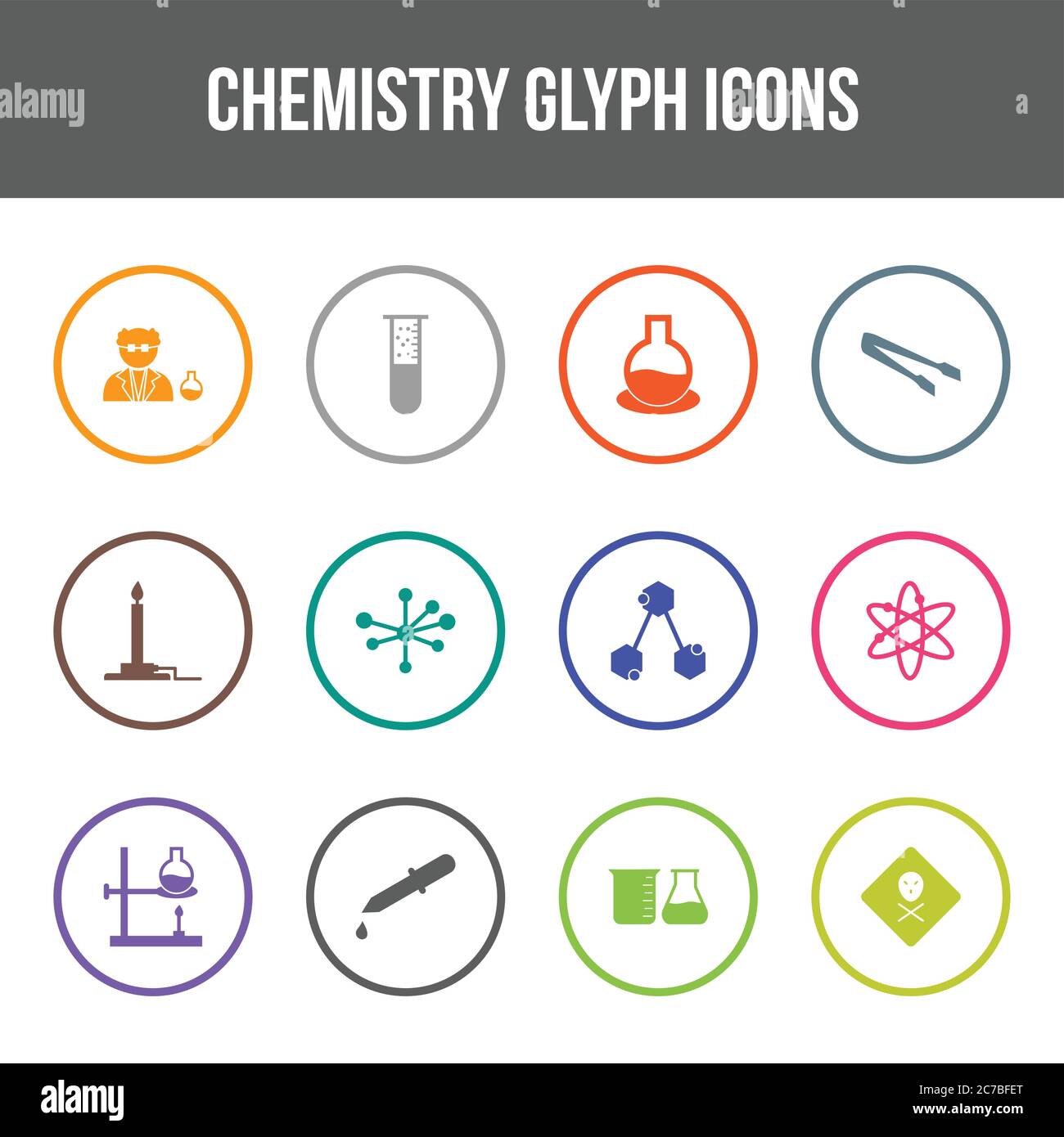Unique chemistry vector glyph icon set Stock Vector