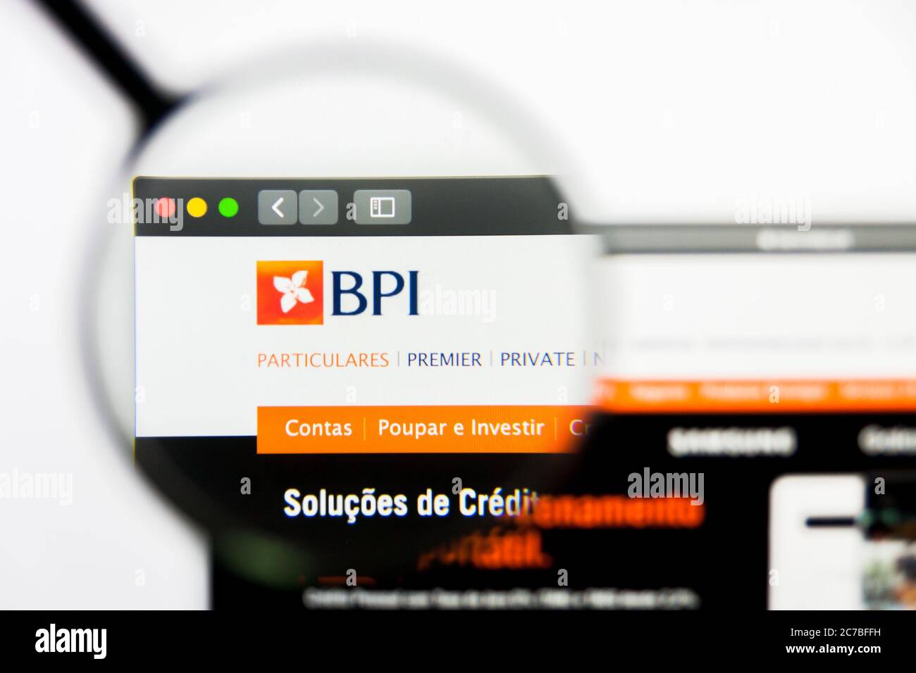 Los Angeles, California, USA - 24 March 2019: Illustrative Editorial of Banco BPI website homepage. Banco BPI logo visible on display screen. Stock Photo