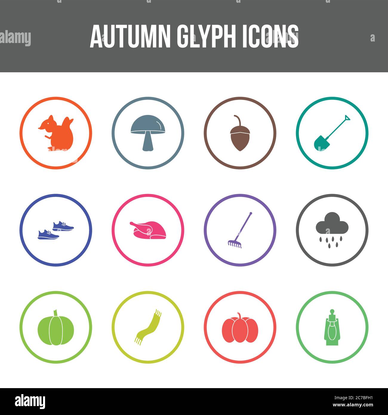 Unique autumn vector glyph icon set Stock Vector