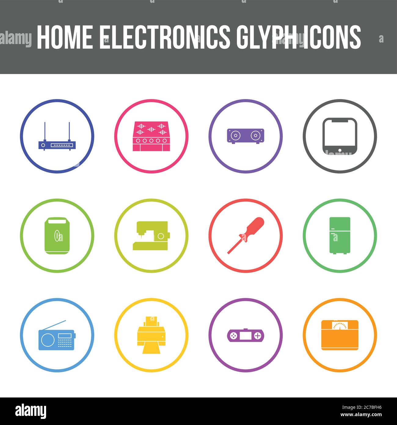 Unique home electronics vector glyph icon set Stock Vector
