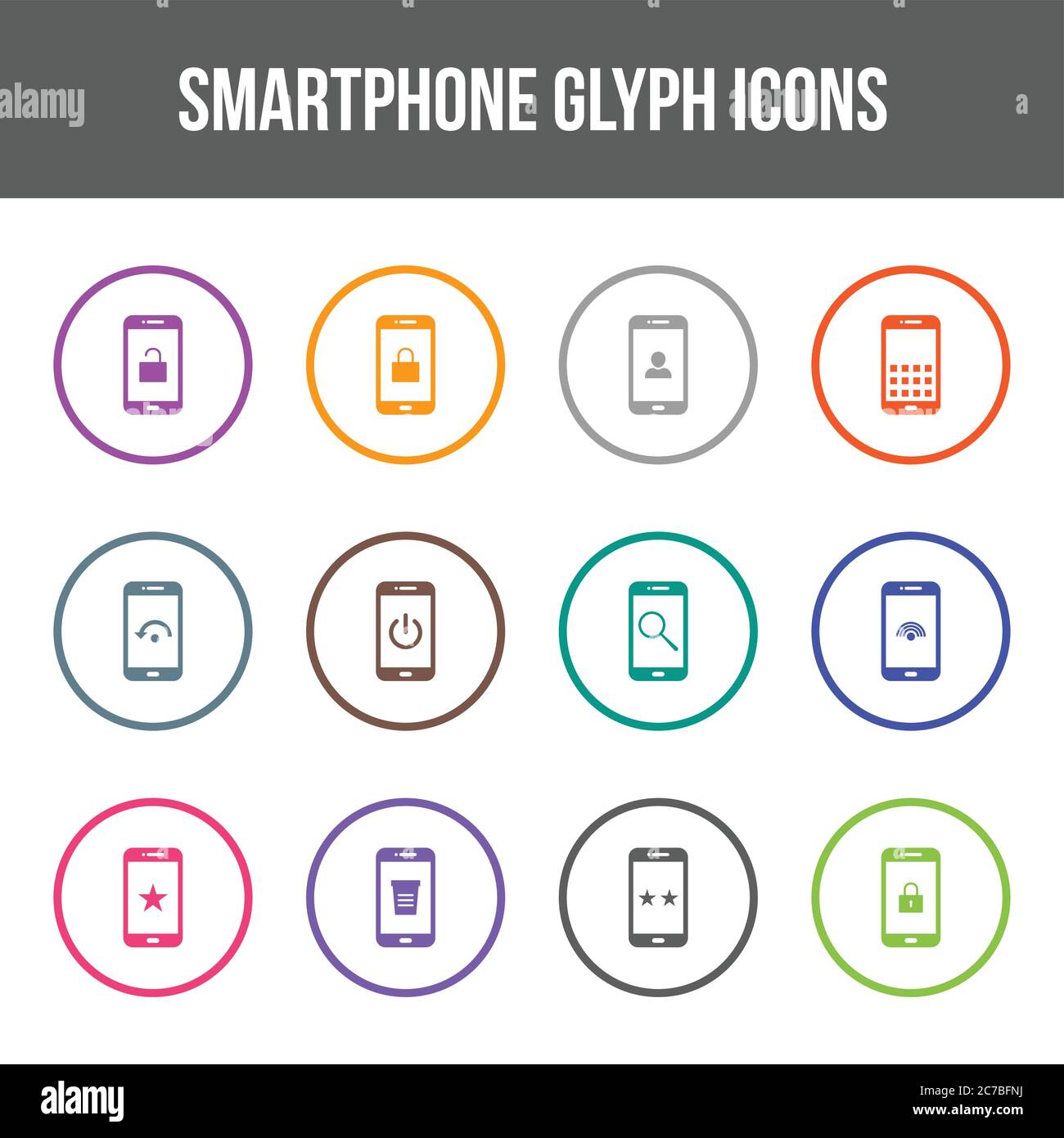 Unique smartphone vector glyph icon set Stock Vector