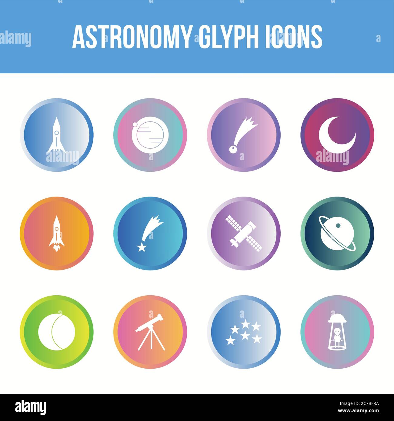 Unique astronomy vector glyph icon set Stock Vector