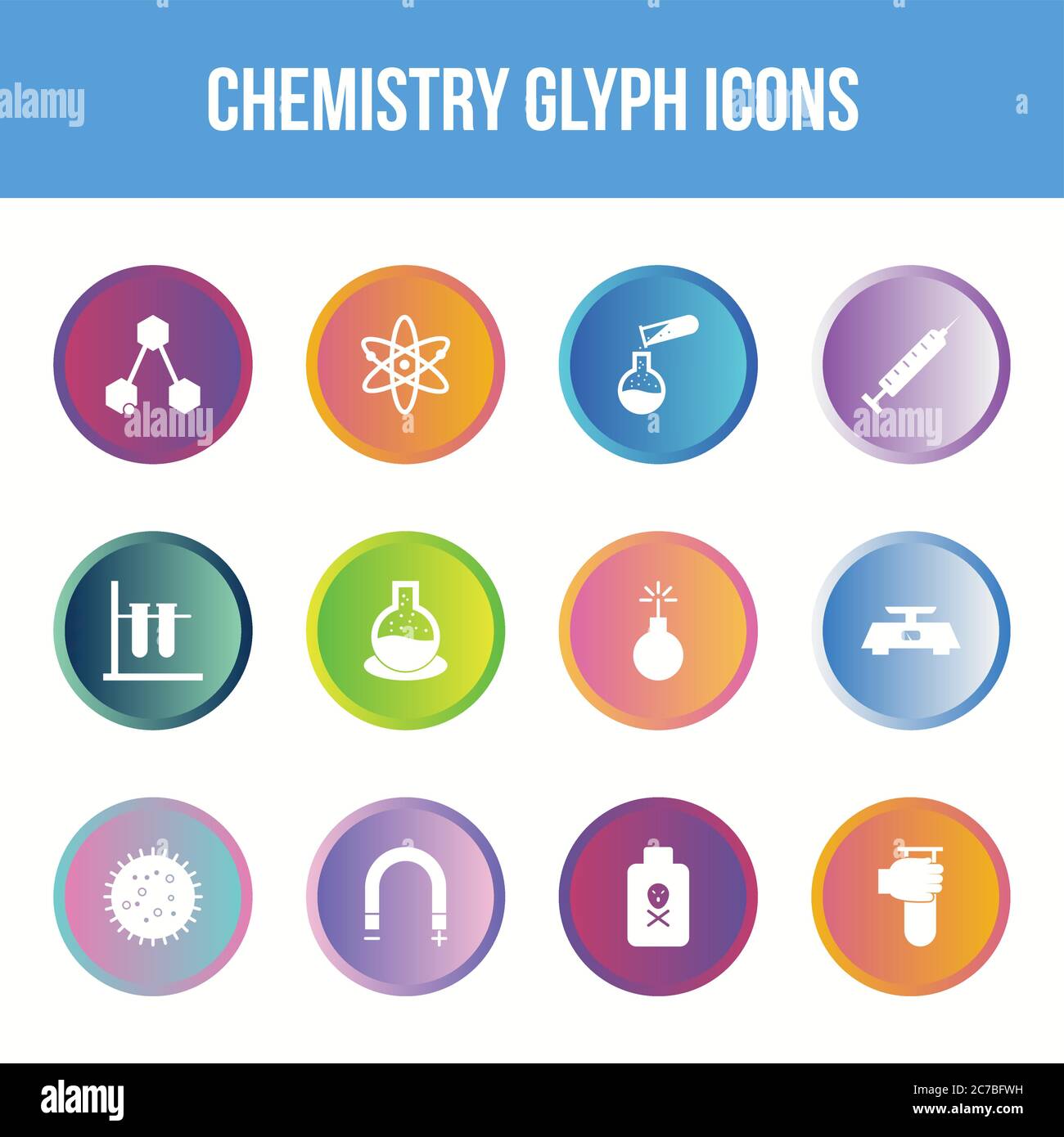 Unique chemistry vector glyph icon set Stock Vector