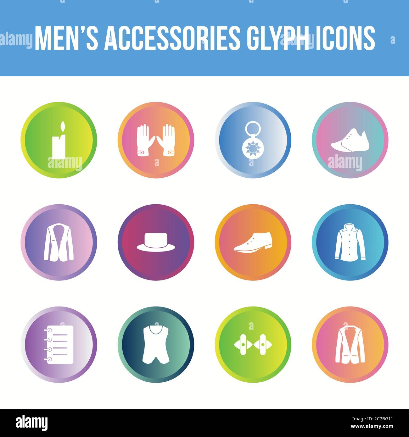 Unique men's accessories vector glyph icon set Stock Vector