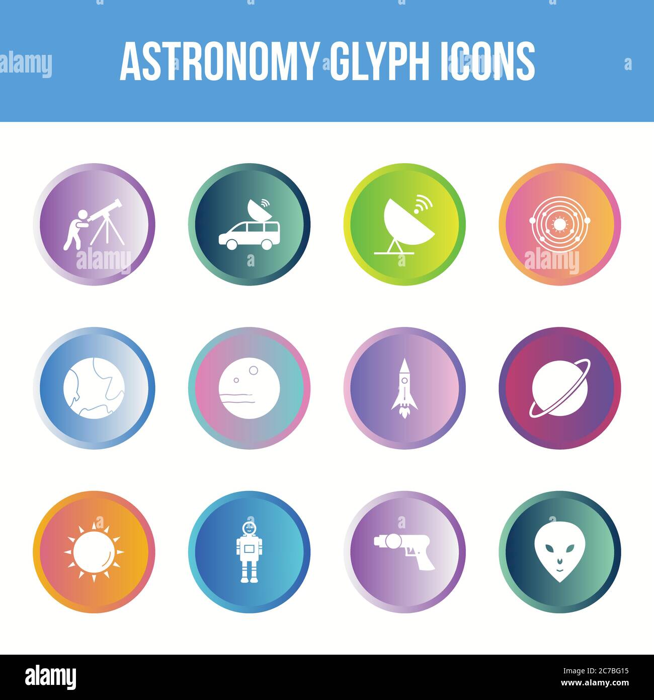 Unique astronomy vector glyph icon set Stock Vector