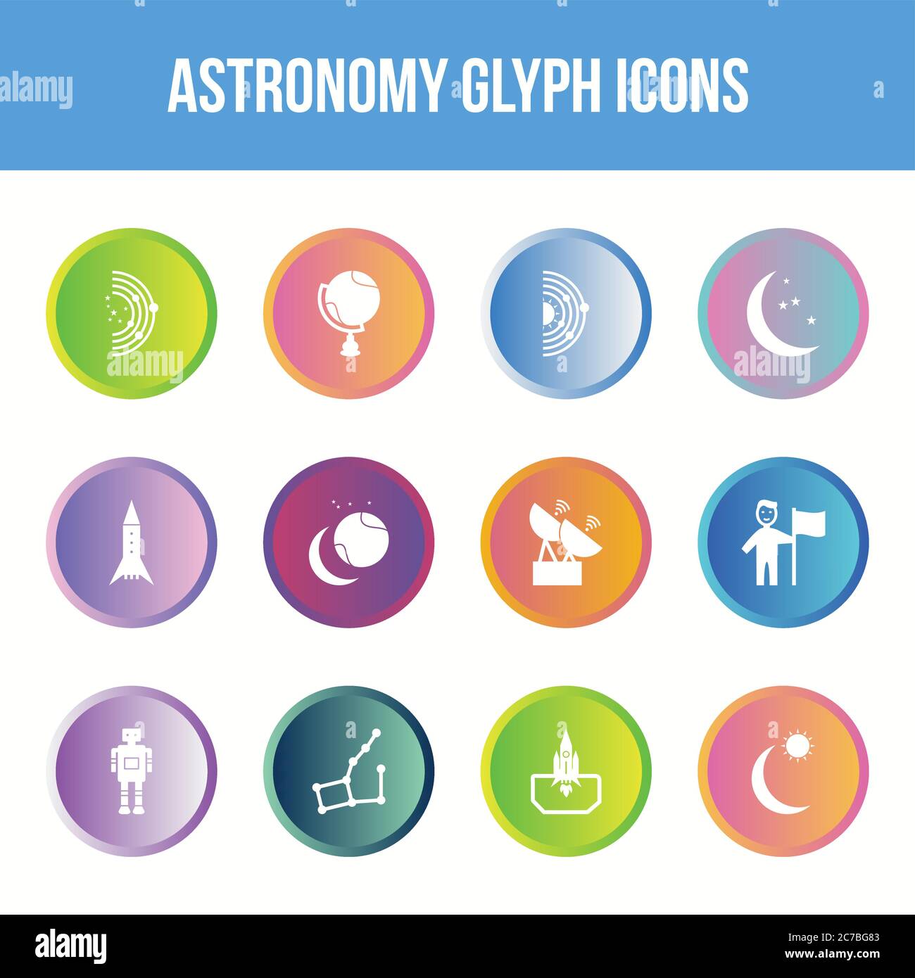 Unique astronomy vector glyph icon set Stock Vector