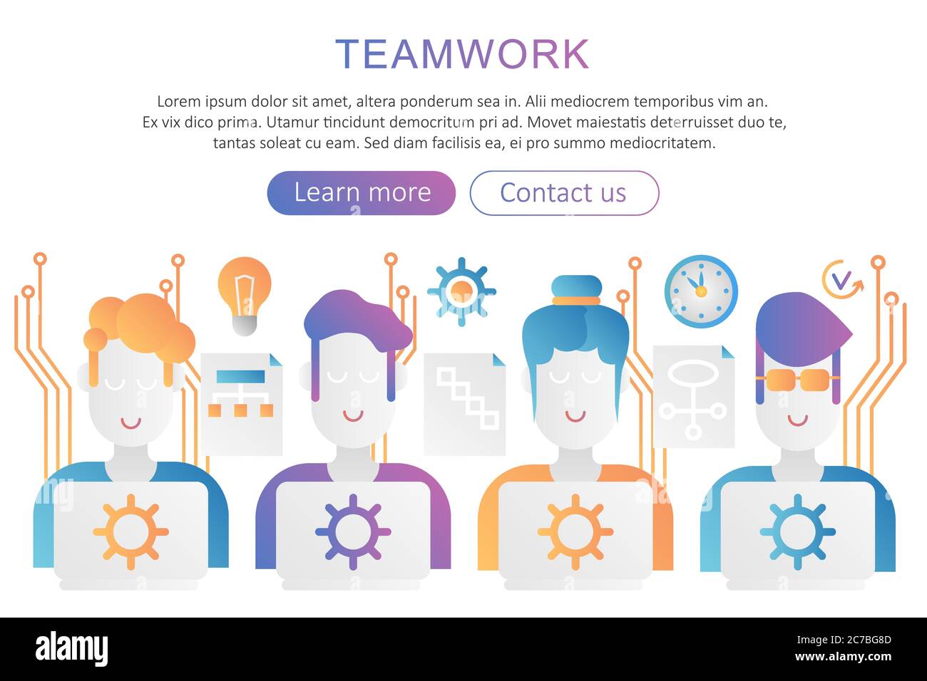 Team work trendy flat gradient color poster concept illustration for