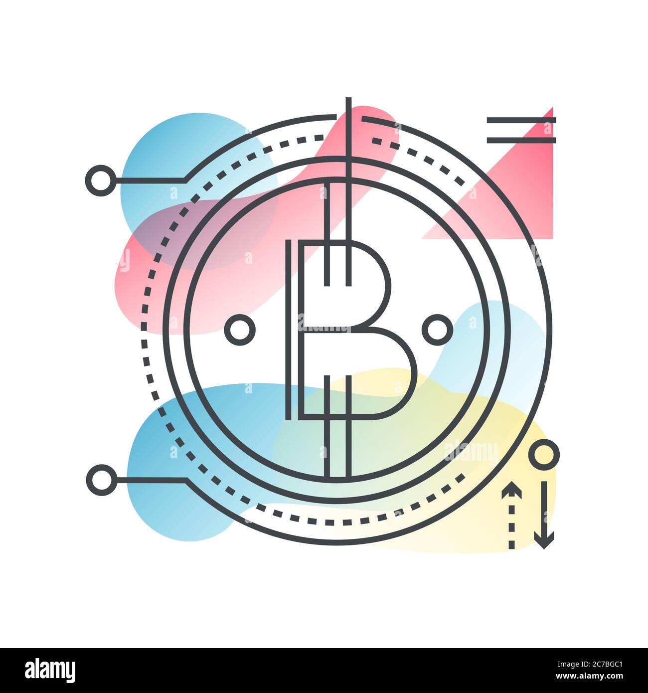 Blockchain bitcoin vector concept in trendy line with gradient flat color Stock Vector
