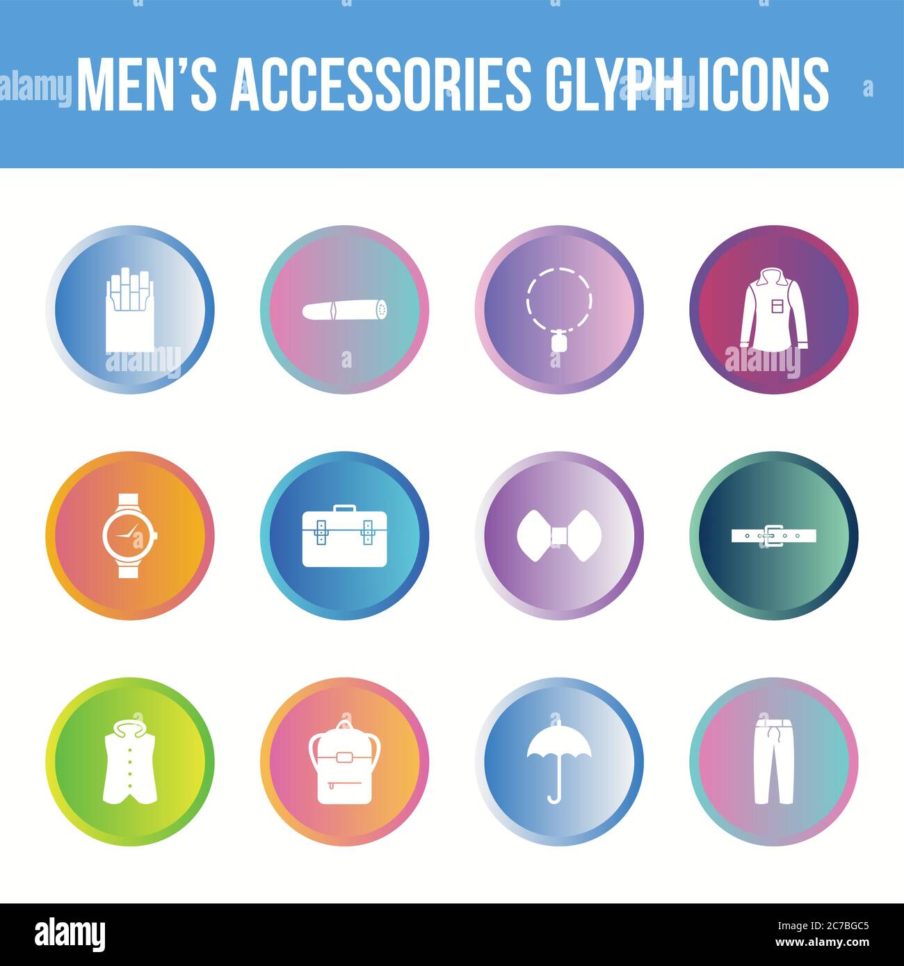 Unique men's accessories vector glyph icon set Stock Vector