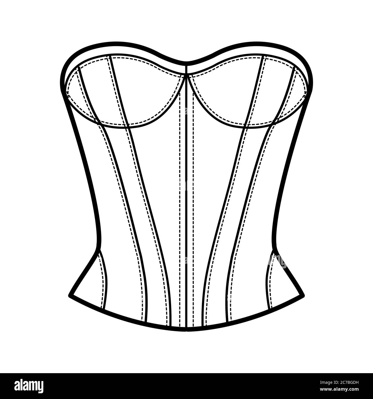 Corset-style top technical fashion illustration with fitted body, scoop ...