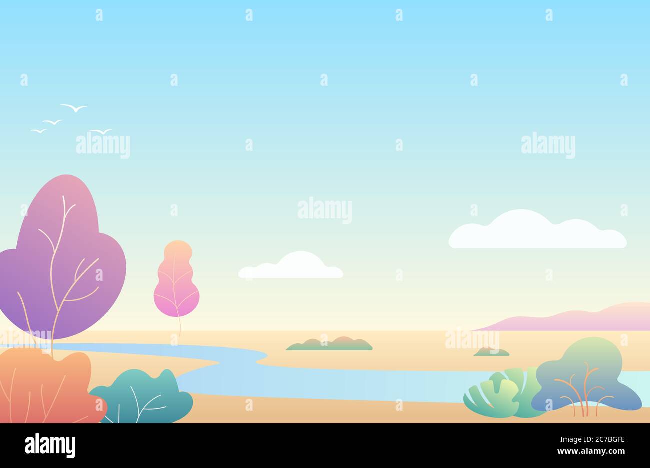 Fantasy minimalistic autumn landscape, modern gradient nature vector ...