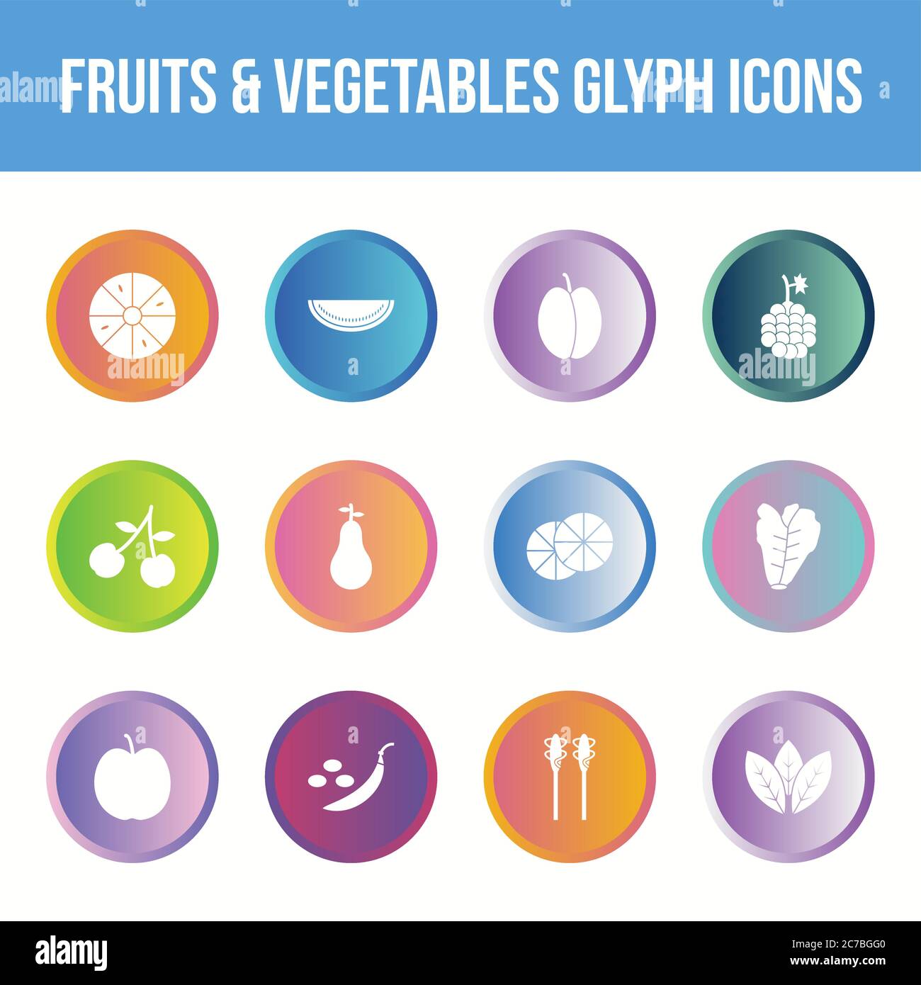 Unique fruits & vegetables vector glyph icon set Stock Vector