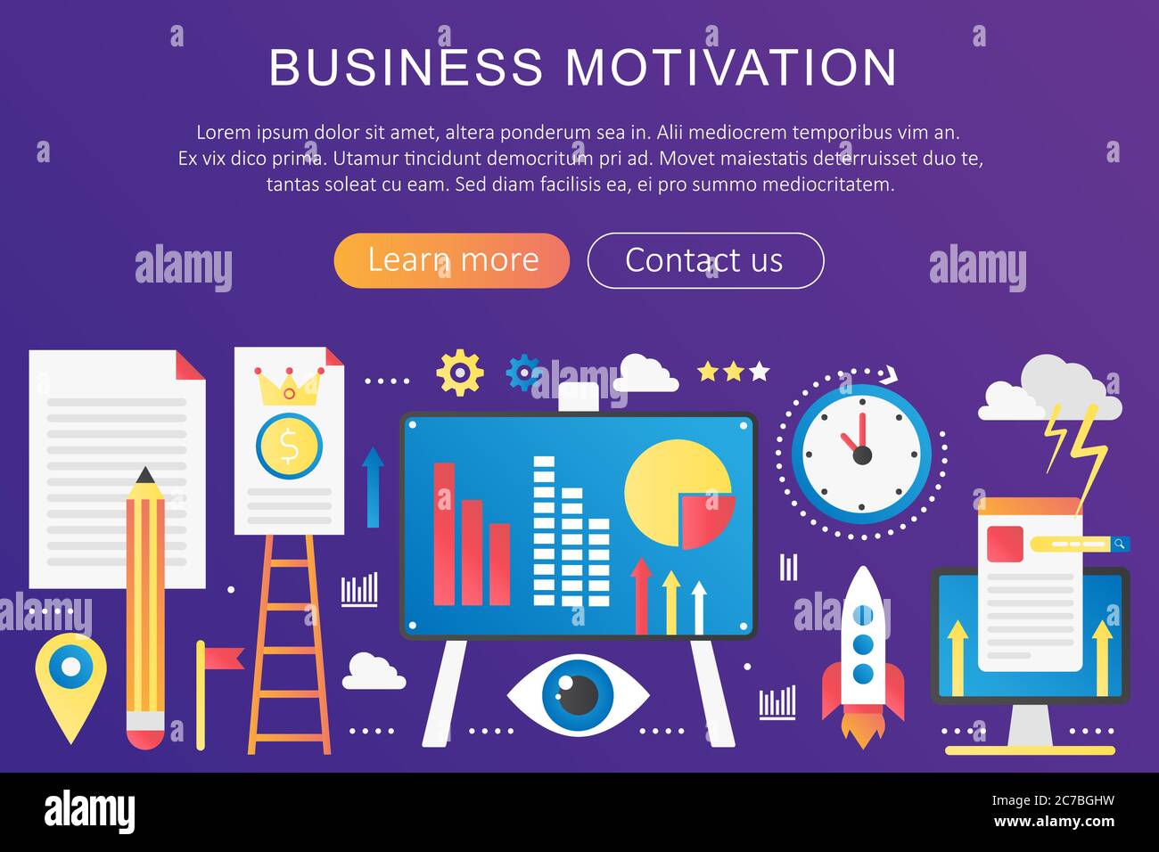 Vector trendy flat gradient color Business motivation and discipline concept template banner with icons and text Stock Vector