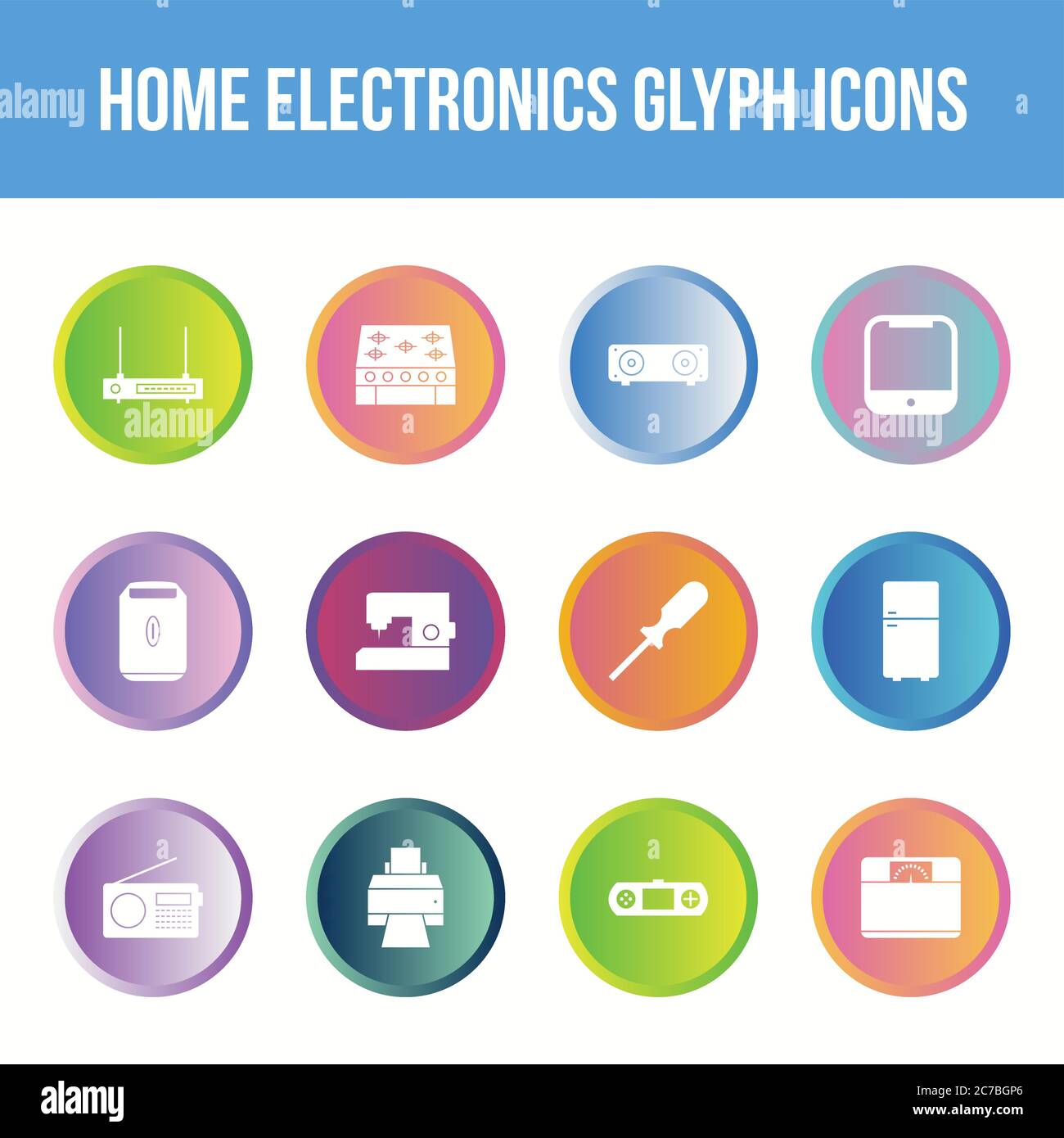 Unique home electronics vector glyph icon set Stock Vector