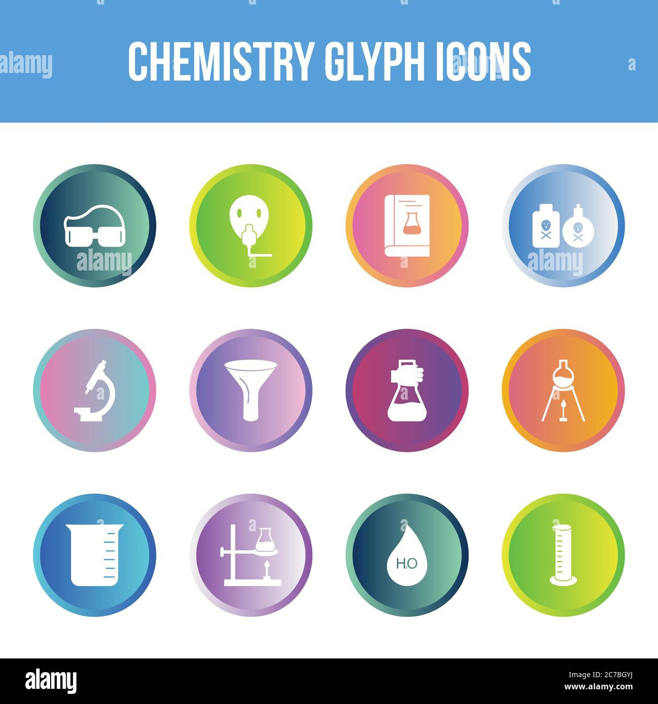 Unique chemistry vector glyph icon set Stock Vector