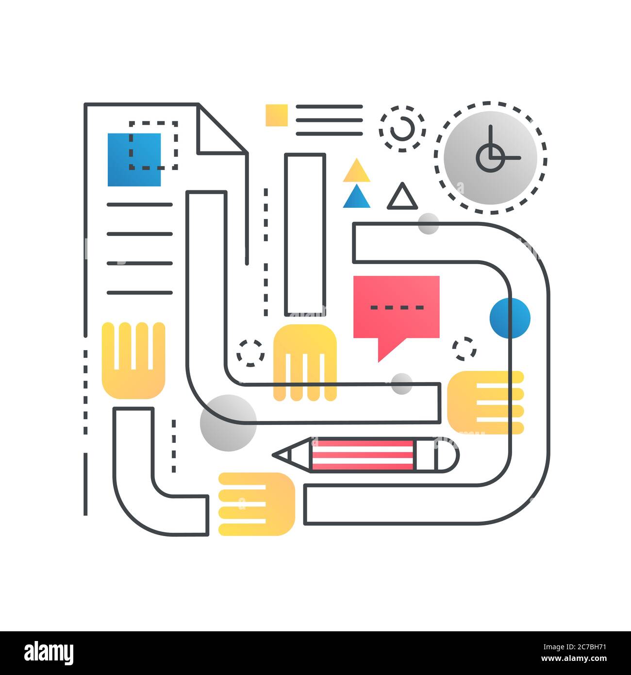 Teamwork vector concept in trendy line with gradient flat color Stock Vector