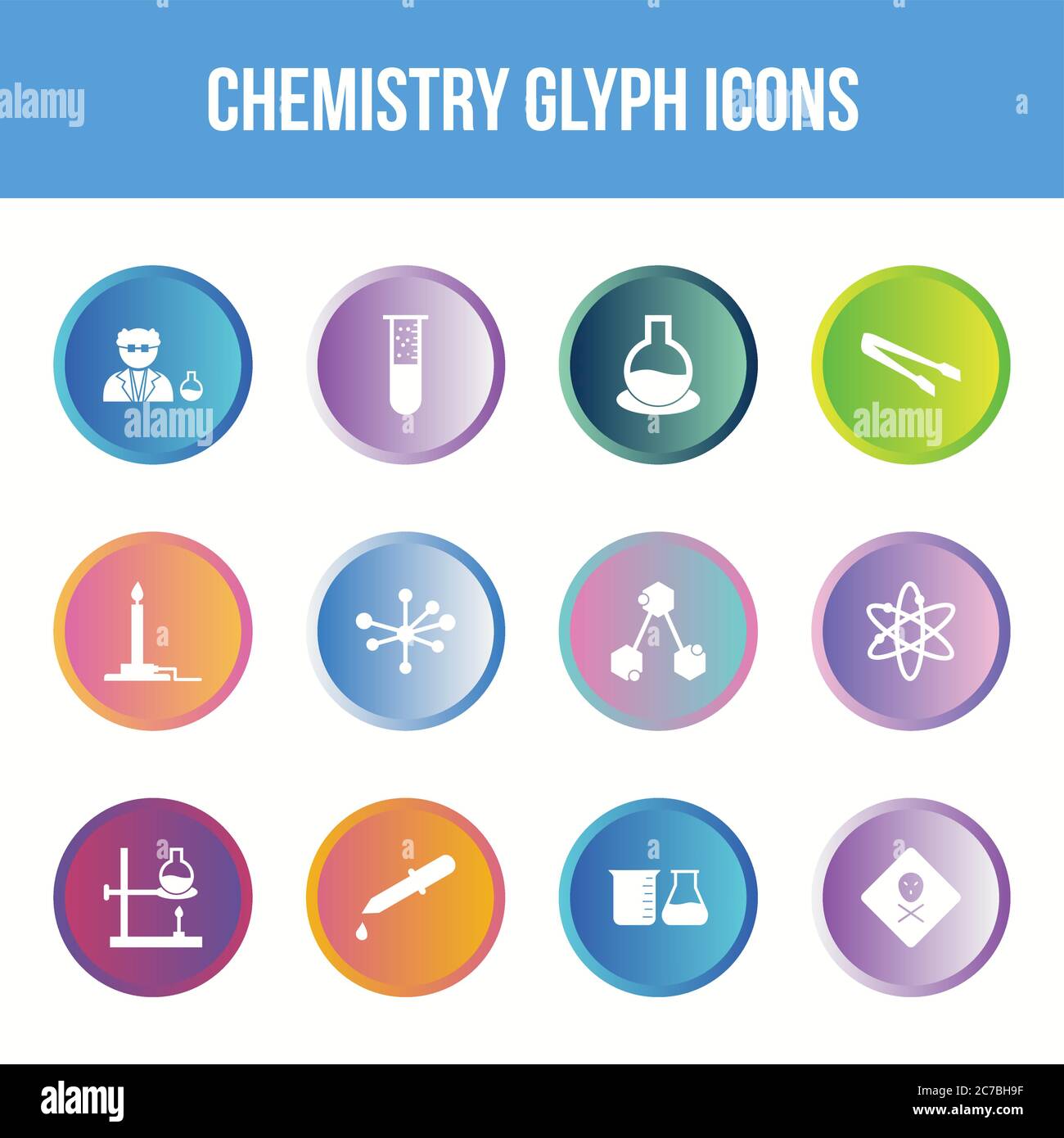 Unique chemistry vector glyph icon set Stock Vector