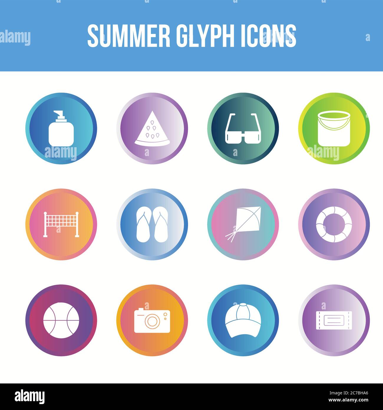 Unique summer vector glyph icon set Stock Vector