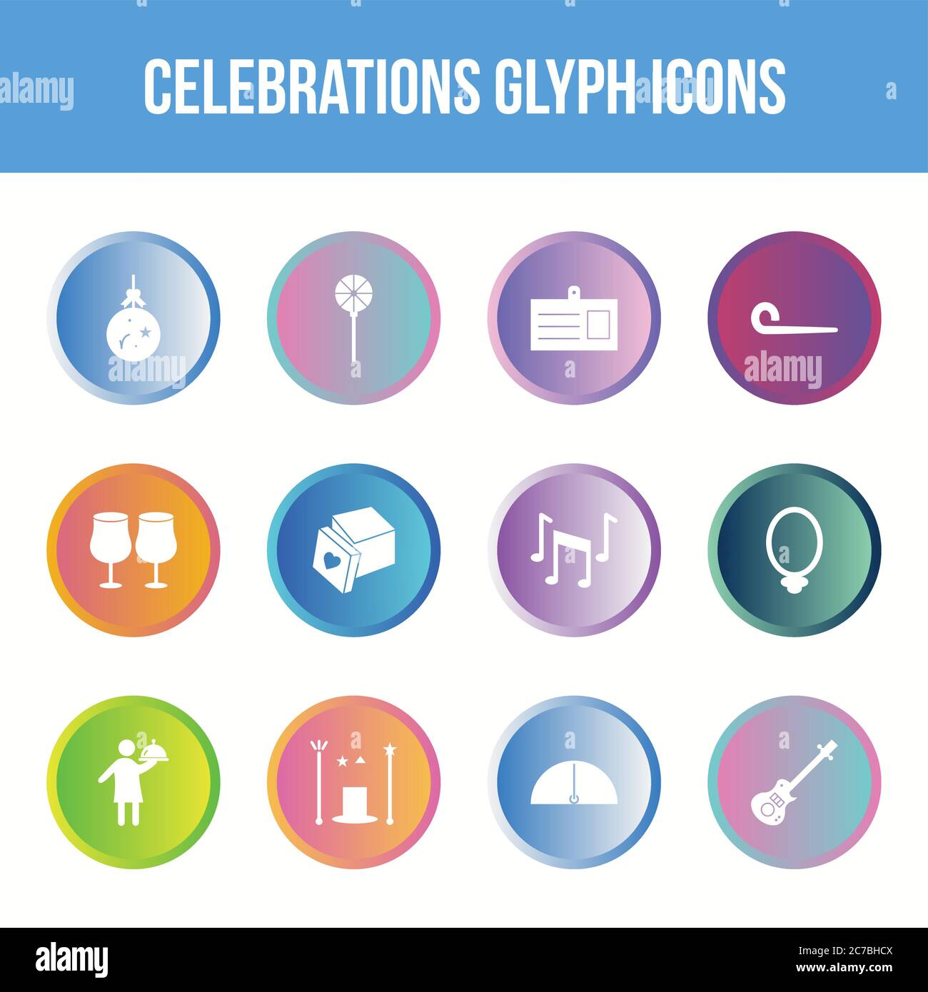 Unique celebration vector glyph icon set Stock Vector