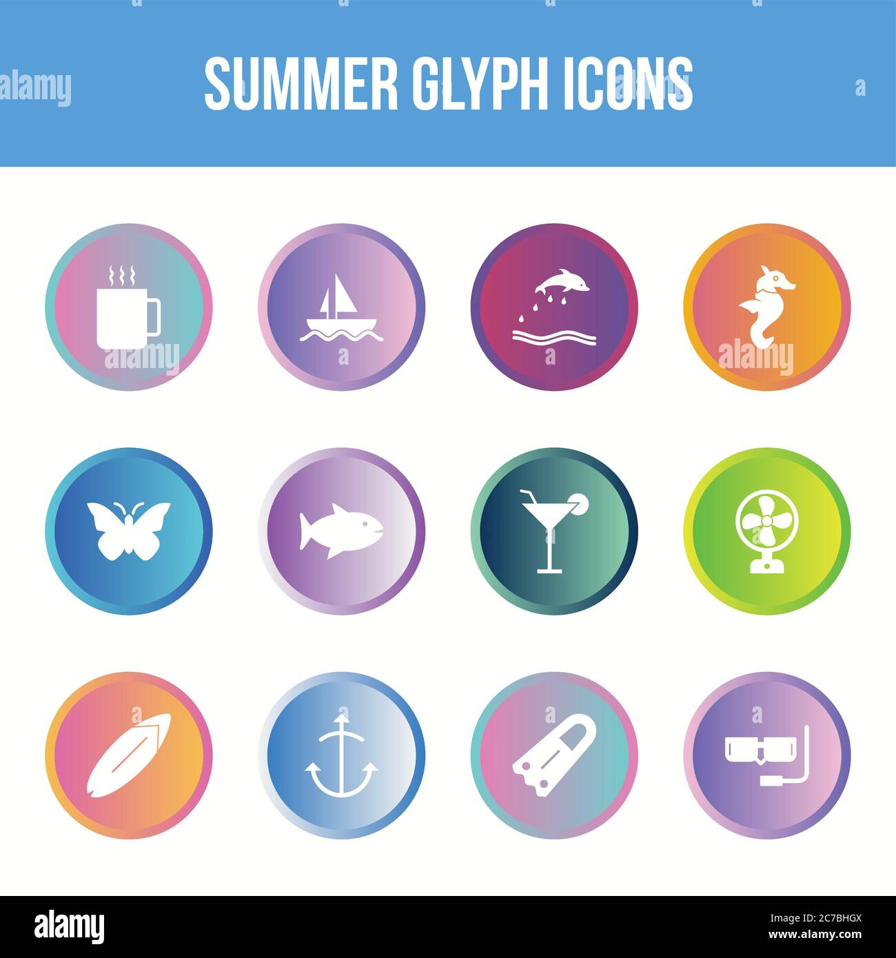 Unique summer vector glyph icon set Stock Vector