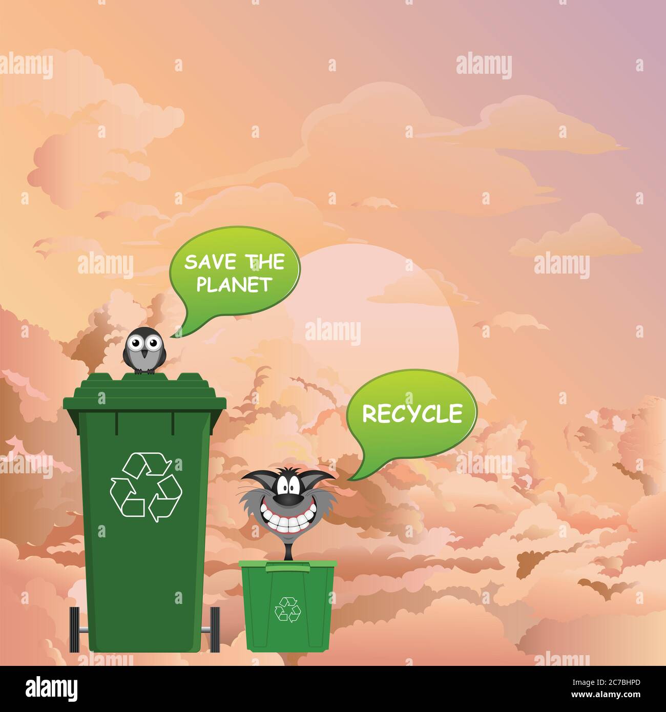 Comical recycle and save the planet environmental message with a ...