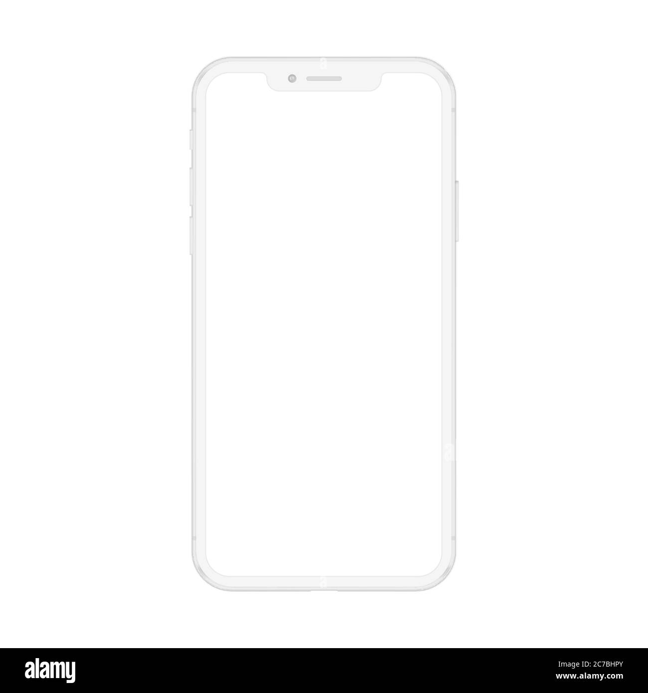 New version of soft clean white smartphone with blank white screen. Realistic vector mockup phone for visual app demonstration Stock Vector