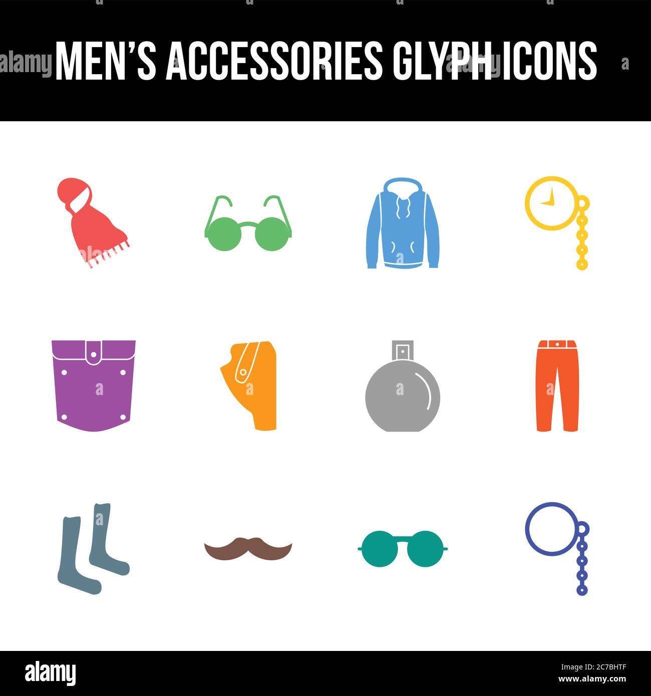 Unique men's accessories vector glyph icon set Stock Vector