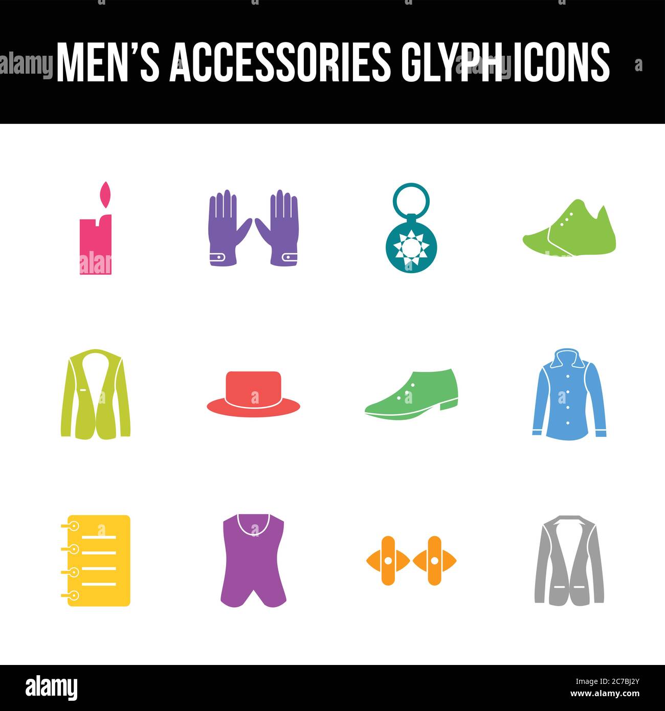 Unique men's accessories vector glyph icon set Stock Vector