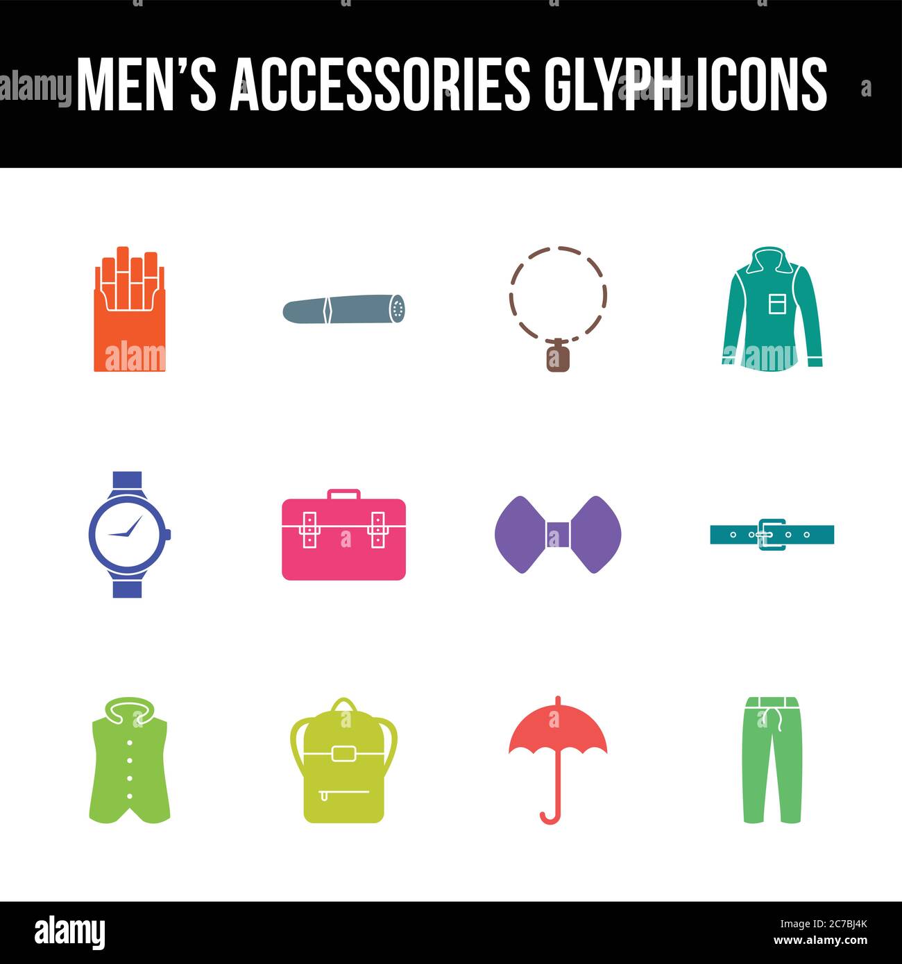 Unique men's accessories vector glyph icon set Stock Vector
