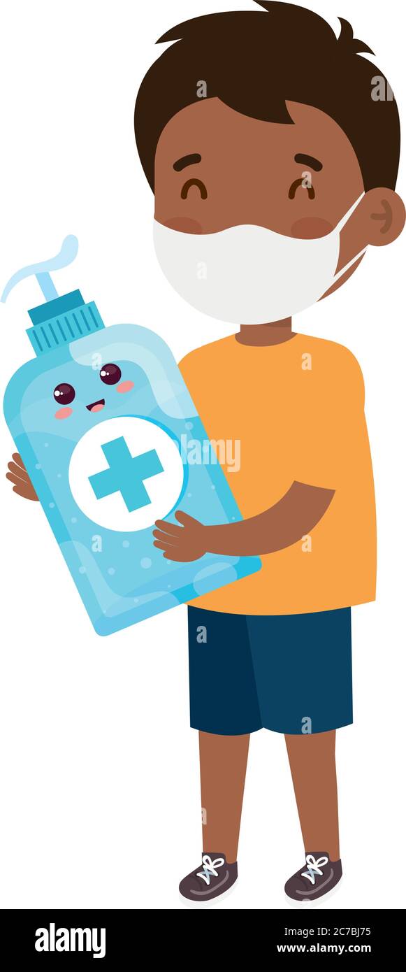 cute boy afro wearing medical mask to prevent coronavirus covid 19 with ...