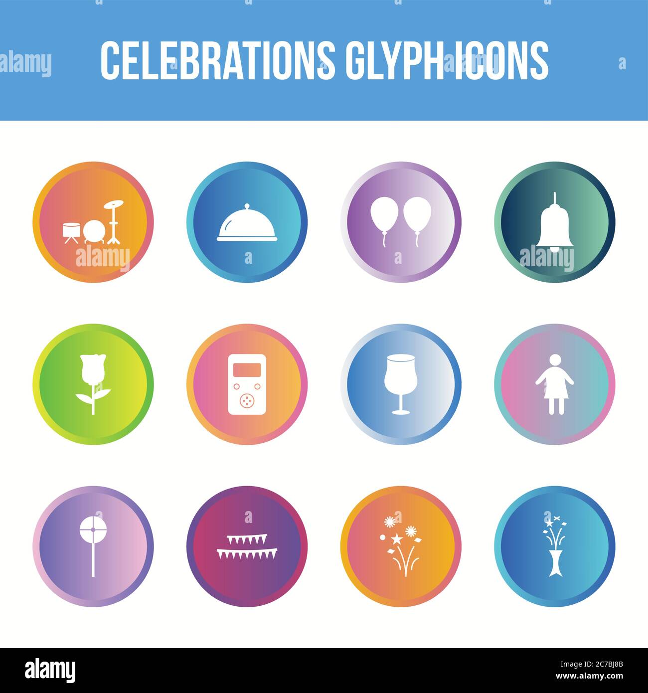 Unique celebration vector glyph icon set Stock Vector