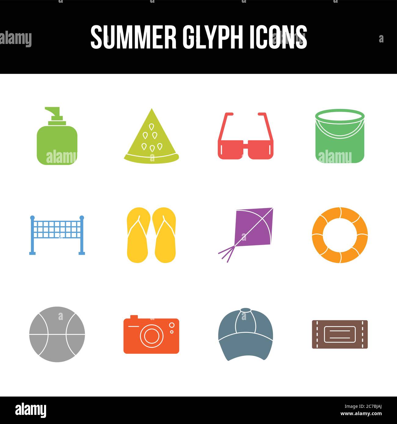 Unique summer vector glyph icon set Stock Vector