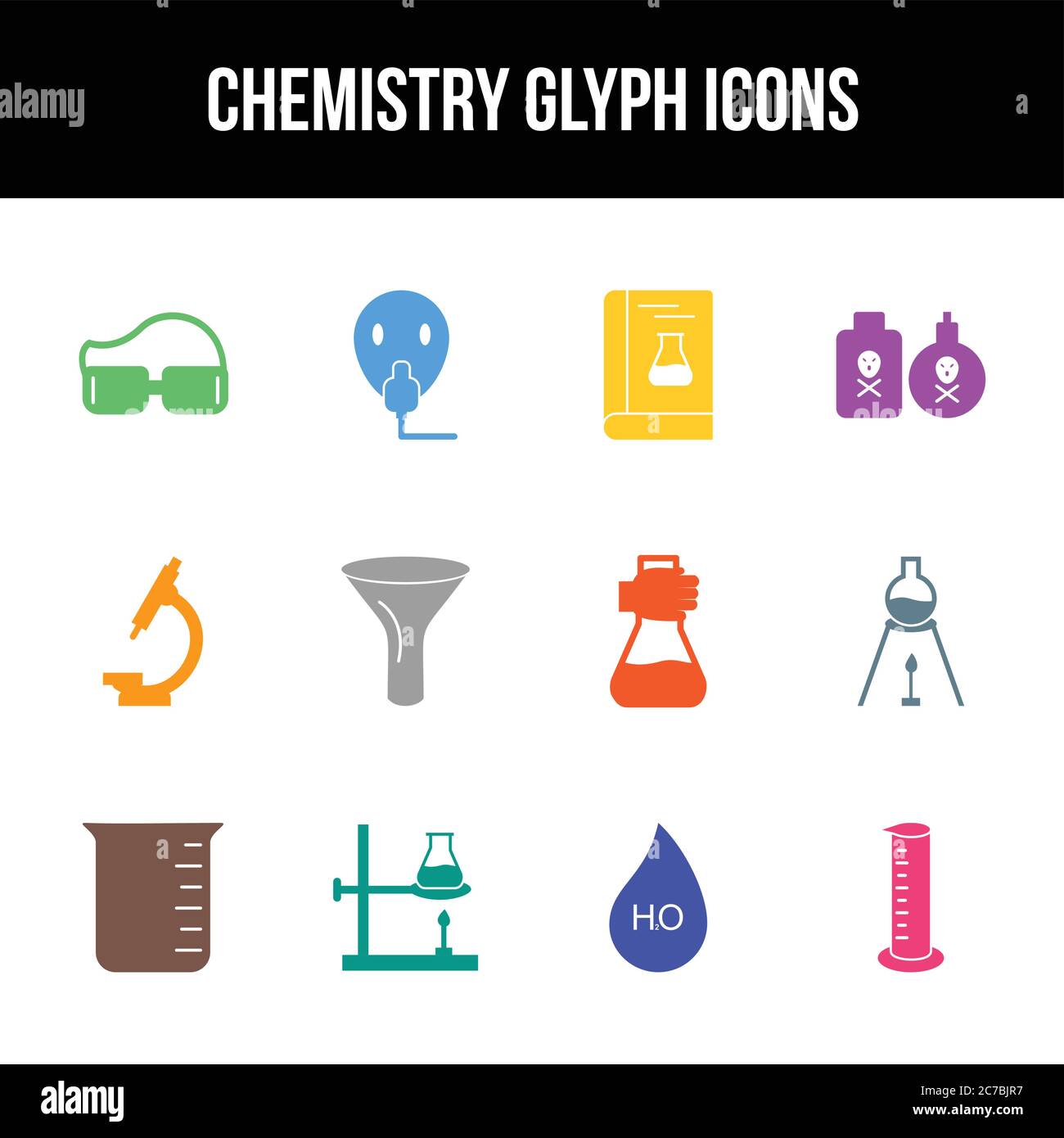 Unique chemistry vector glyph icon set Stock Vector