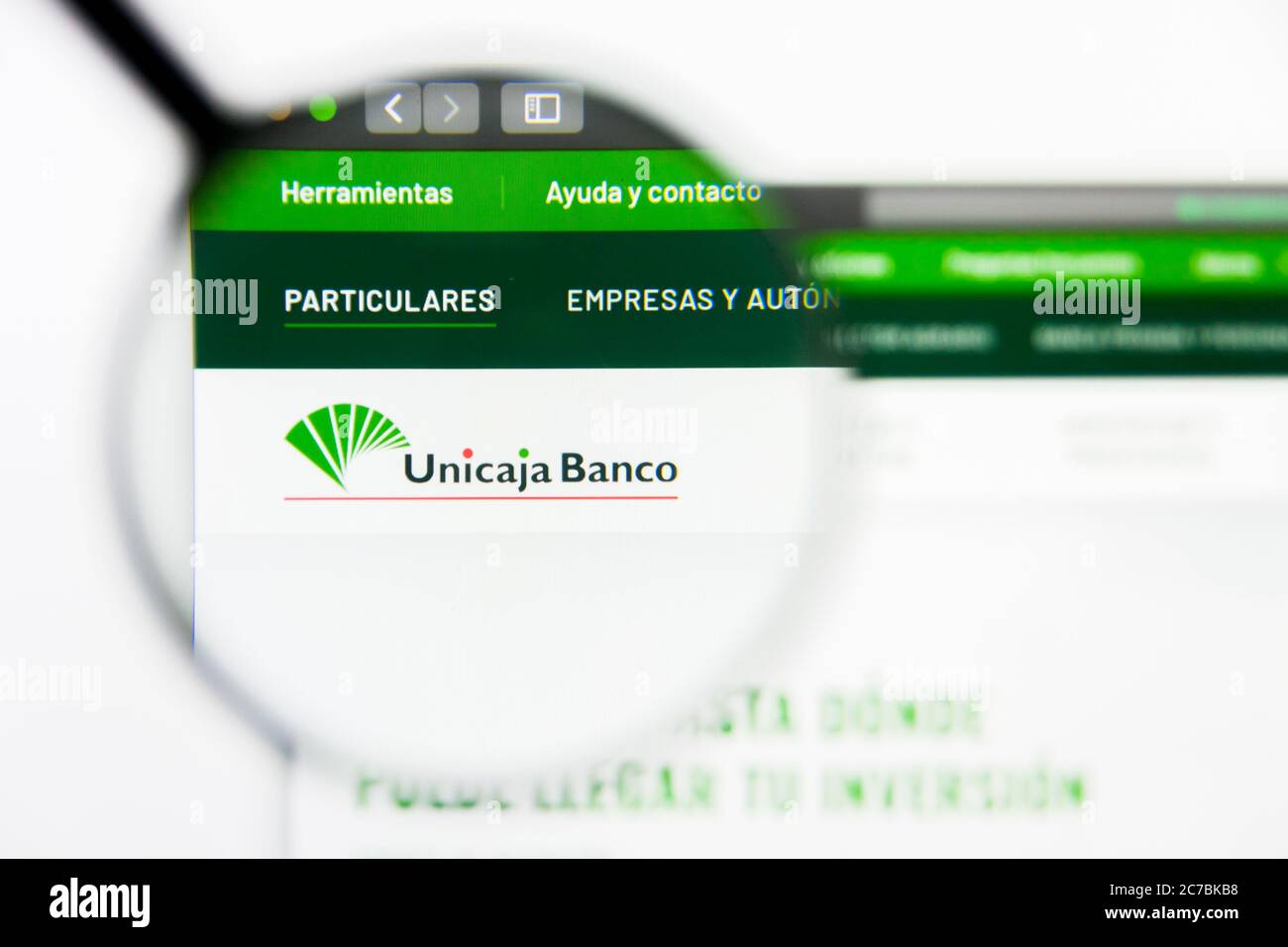 Los Angeles, California, USA - 24 March 2019: Illustrative Editorial of Unicaja Banco website homepage. Unicaja Banco logo visible on display screen. Stock Photo