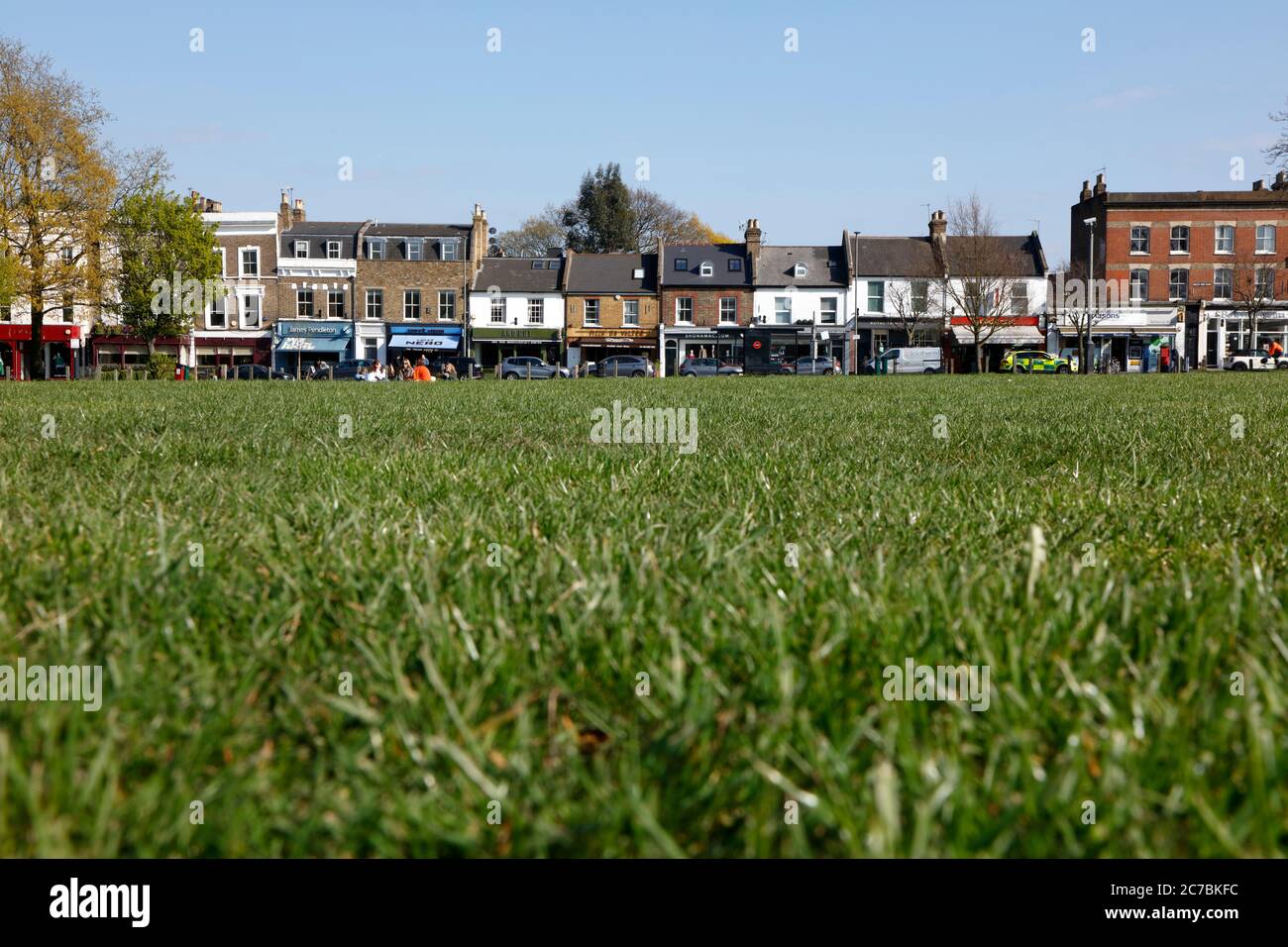 View across Wandsworth Common to Bellevue Road, Wandsworth, London, UK